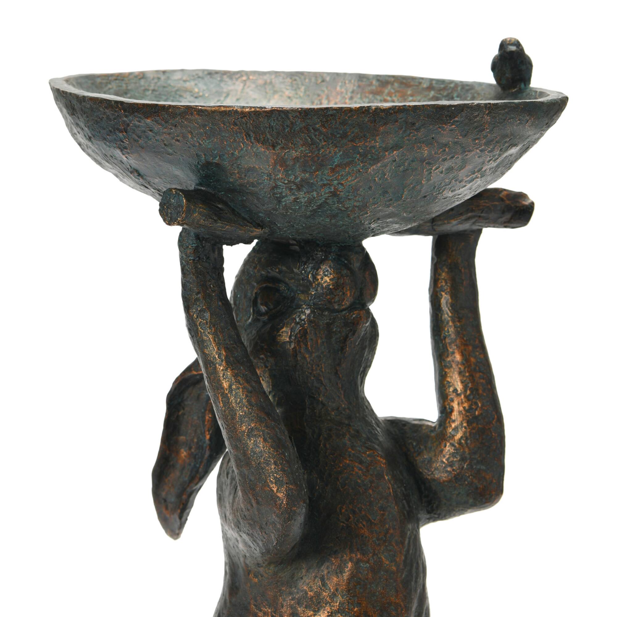 Hello Honey® 17" Green Patina Finish Rabbit Birdbath